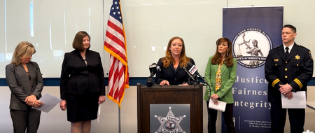 Kane County State’s Attorney Jamie L. Mosser at March 17 news conference to unveil the Human Exploitation Unit 