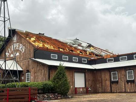 Roof damage at Kuiper's Family Farm in Maple Park - photo from Kupier's Farm Facebook post 