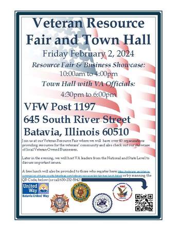 A resource fair for Kane County veterans will be held Feb. 2 in Batavia.