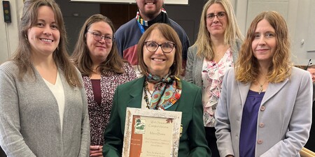 Conservation Foundation staff Jessica Mino, Kane County's Sarra Hinshaw, Austin Powell, Clair Ryan, Jodie Wollnik and Mavis Bates (center) 