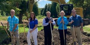 Officials from Kane County, the City of Batavia and the Batavia Park District celebrate a major realigment project at its groundbreaking this week.
