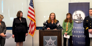 Kane County State’s Attorney Jamie L. Mosser at March 17 news conference to unveil the Human Exploitation Unit 
